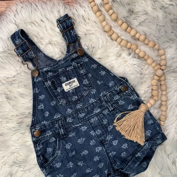 OshKosh B'gosh Dark Blue Patterned Kids Short Alls - Picture 1 of 1